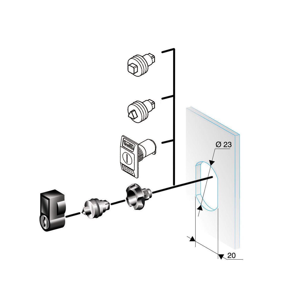 Schneider Electric PanelSeT Series 8mm Square Lock Insert For Use With Enclosure Accessories