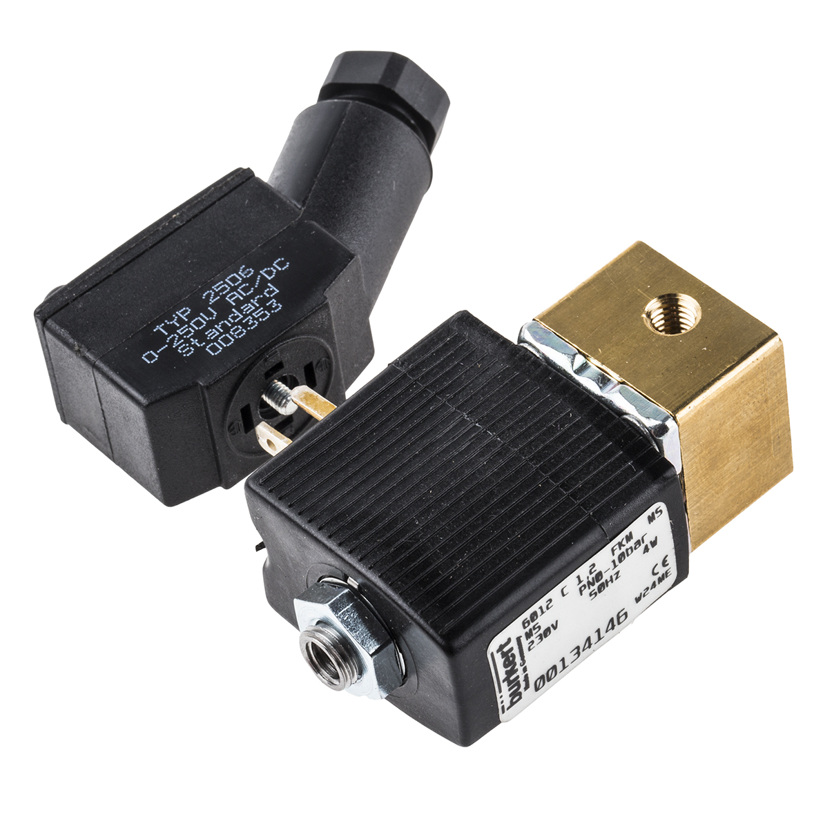 Burkert Solenoid Valve 134146, 3 Port, NC, 230 V ac 127 mm