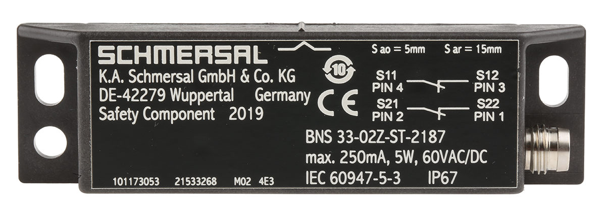 Schmersal BNS33 Series Magnetic Safety Switch, 60V ac/dc, Plastic Housing, M8