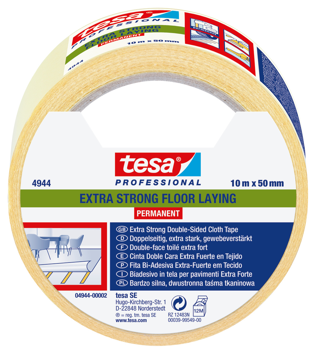 Tesa 4944 Red Cloth 10m Floor Tape, 0mm Thickness