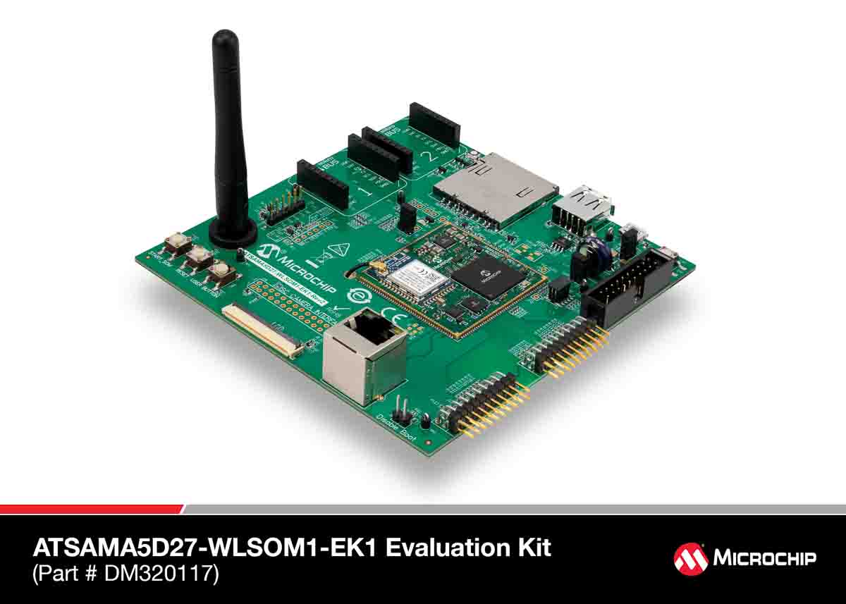 Microchip ATSAMA5D27-WLSOM1 Evaluation Kit ATSAMA5D27-WLSOM1, ATSAMA5D27C-LD2G Bluetooth Development Kit for