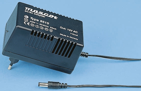 Mascot 15W Plug-In AC/DC Adapter 12V ac Output, 1.1A Output
