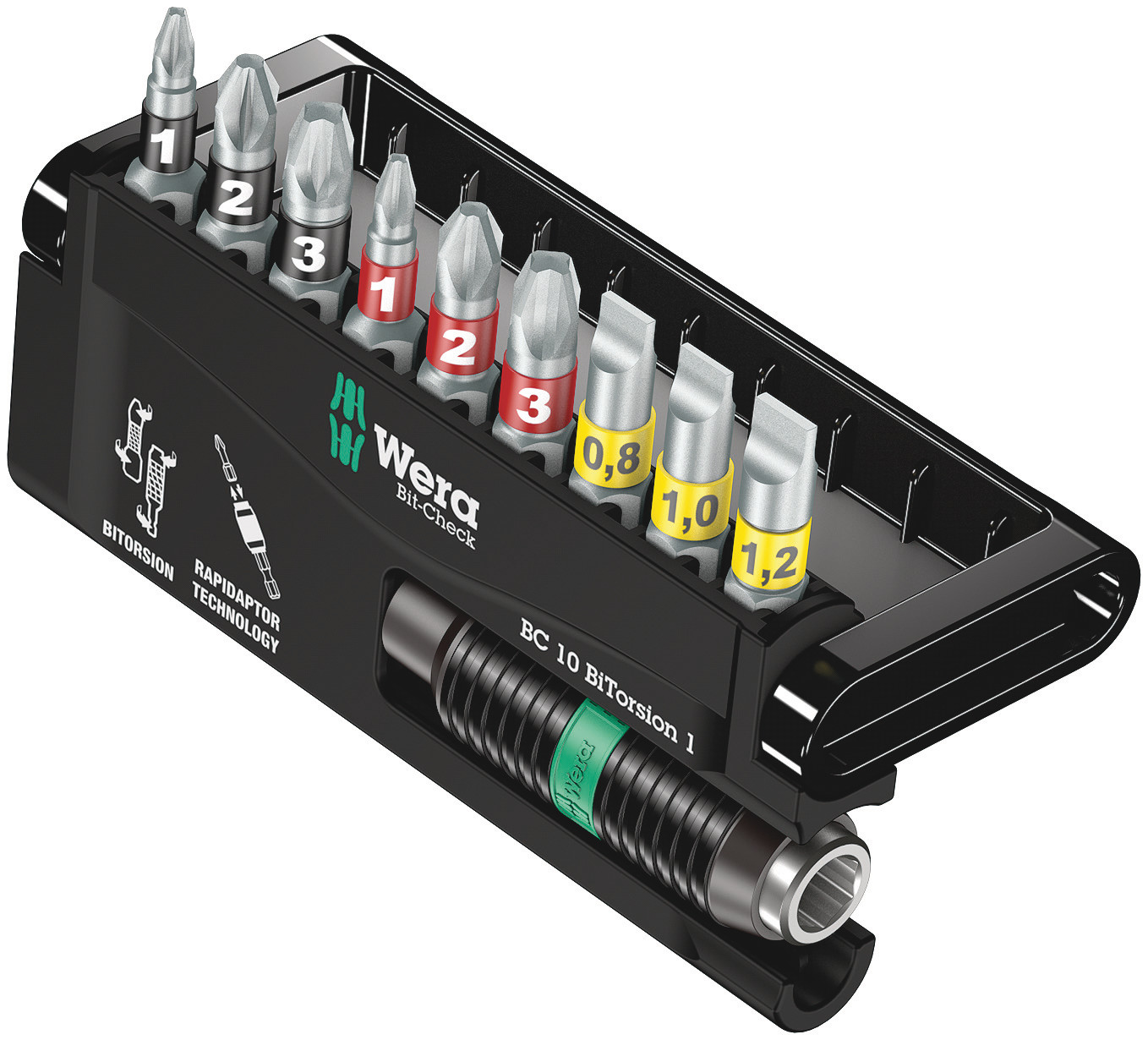 Wera Driver Bit Set 10 Pieces, Hexagon, Phillips, Pozidriv, Slotted