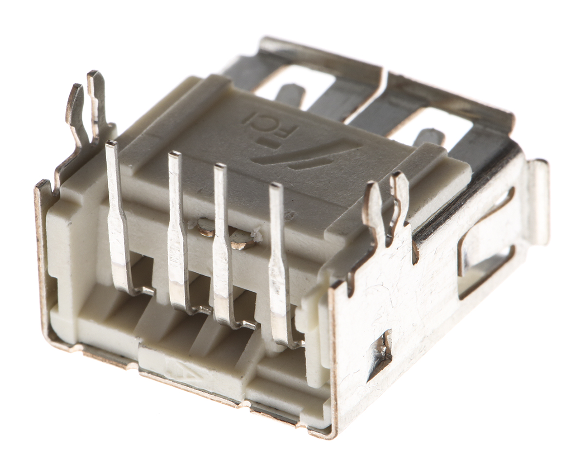 Amphenol Communications Solutions Right Angle, Through Hole, Socket- Single Port Type A 2.0 USB Connector
