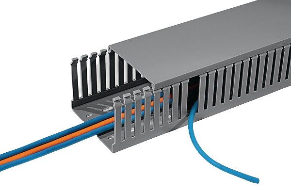 HellermannTyton HTWD-PD Grey Slotted Panel Trunking - Open Slot, W20 mm x D50mm, L2m, PVC