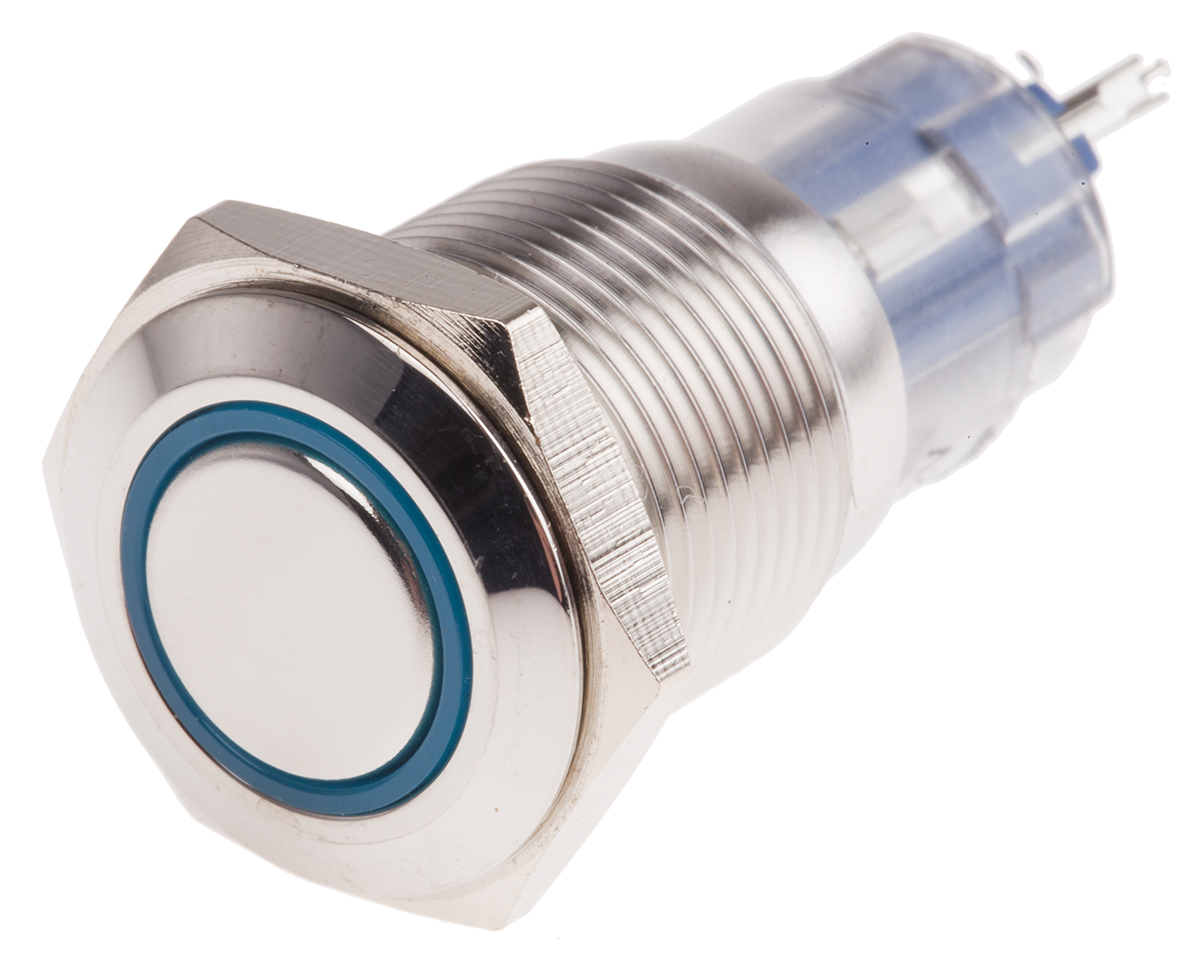 RS PRO Illuminated Push Button Switch, Latching, Panel Mount, 16mm Cutout, SPDT, Blue LED, 250V ac, IP65, IP67