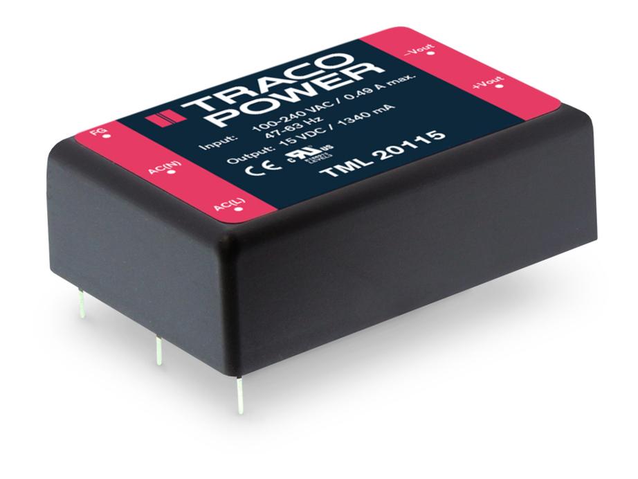 TRACOPOWER Switching Power Supply, TML 20115, 15V dc, 1.34A, 20W, 1 Output, 100 → 375 V dc, 90 → 264 V ac