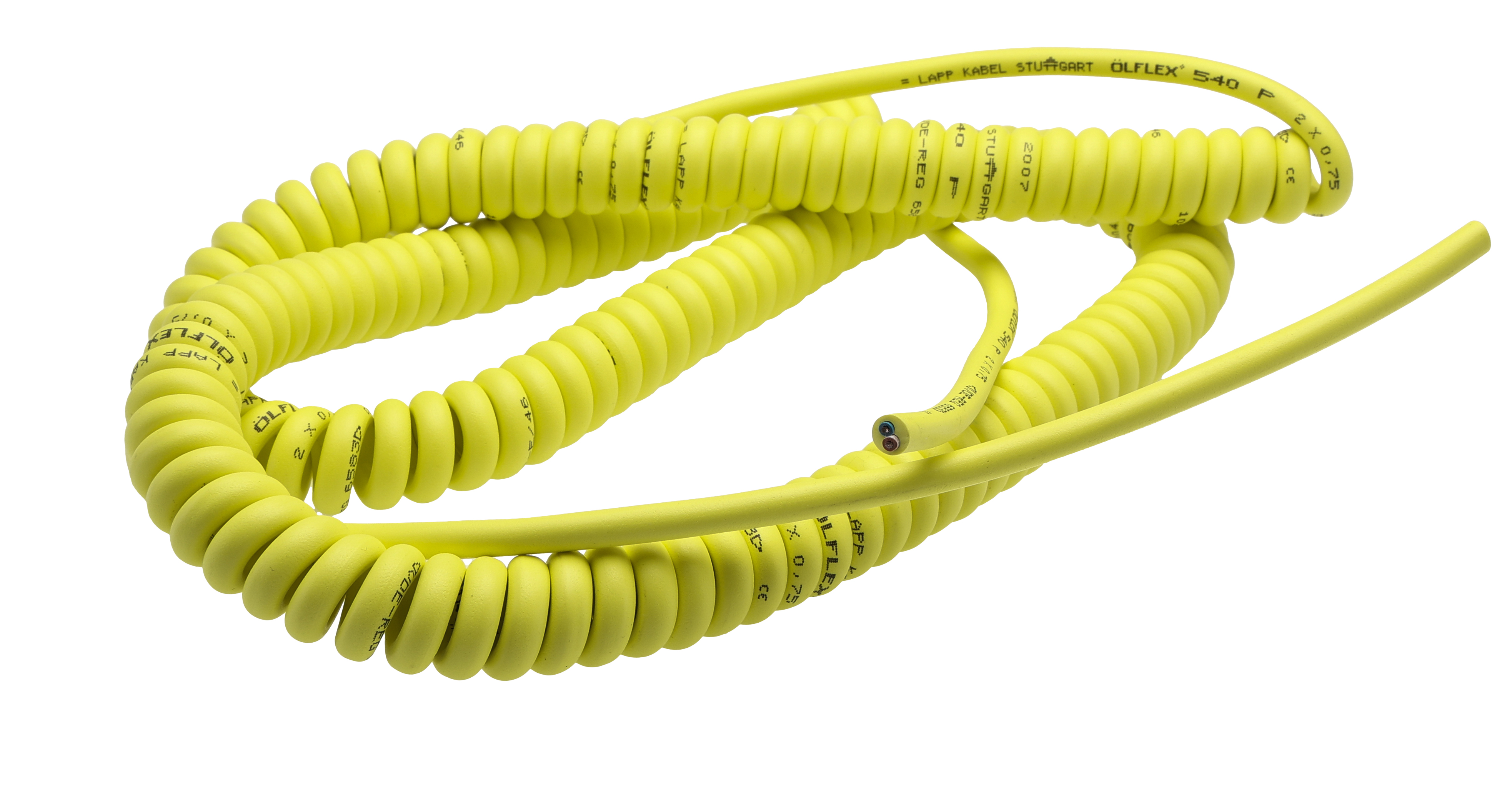 Lapp ÖLFLEX Coiled 0.75 mm² 2 Core Power Cable, Yellow Polyurethane PUR, 1m