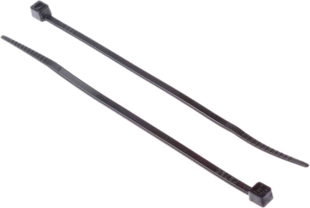 RS PRO Cable Tie, 100mm x 2.5 mm, Black Nylon, Pk-100
