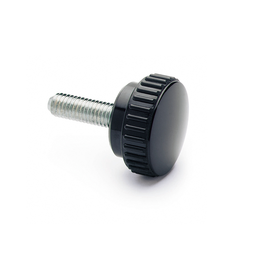 Elesa 2322 Black Duroplast Round Knob, M6 x 16, Threaded Stud