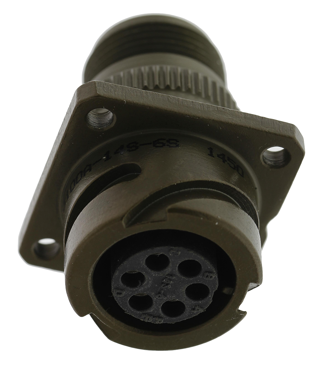 Amphenol Limited, 97B, Brass 6 Way Wall Mount MIL Spec Circular Connector Receptacle, Socket Contacts,Shell Size 14S,