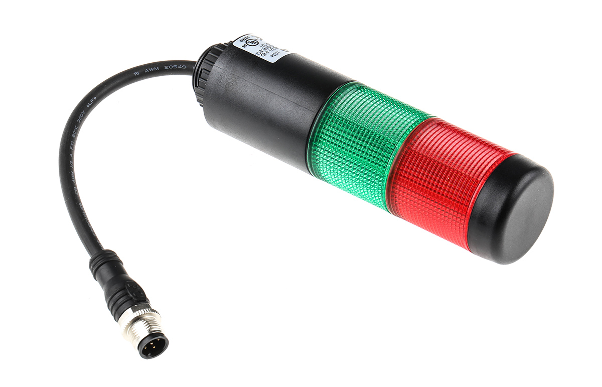 Werma Kompakt 37 Series Red/Green Signal Tower, 2 Lights, 24 V ac/dc, Base Mount