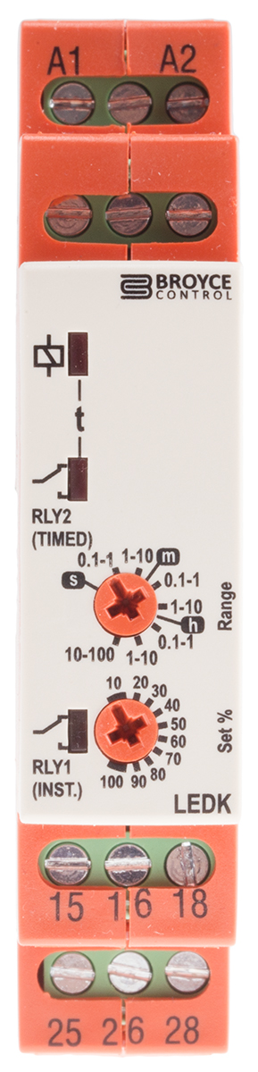 Broyce Control DIN Rail Mount Timer Relay, 12 → 230V ac/dc, 2-Contact, 0.1 s → 100h, 1-Function, 2 x SPDT