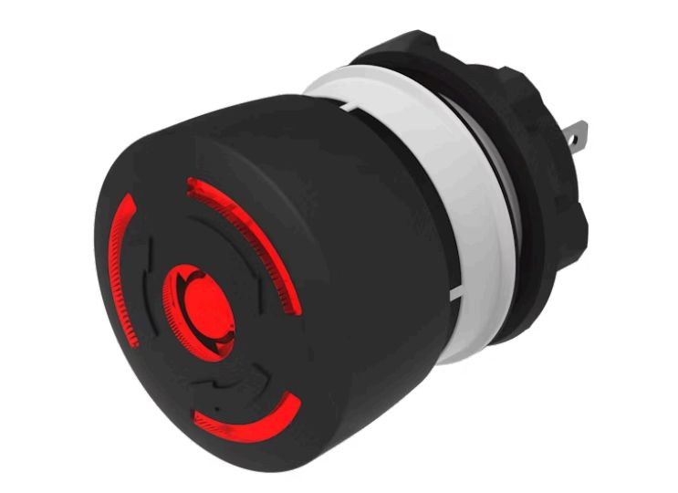 EAO 84-6331 Series Maintained Illuminated Emergency Stop Push Button, Panel Mount, 22.3mm Cutout, 1 NC / 1 NO, IP65,