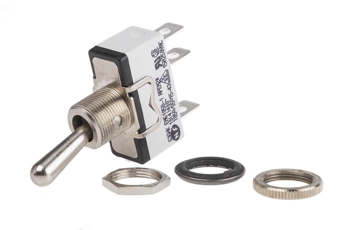 APEM Toggle Switch, Panel Mount, On-On, SPST, Solder Lug Terminal, 250V ac