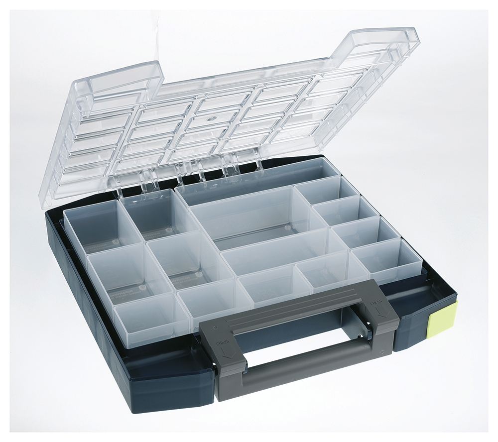 Raaco 15 Cell Grey PC, PP Compartment Box, 55mm x 298mm x 284mm