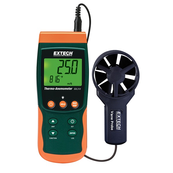 Extech SDL310 Vane Anemometer, 25m/s Max, Measures Air Velocity, Temperature