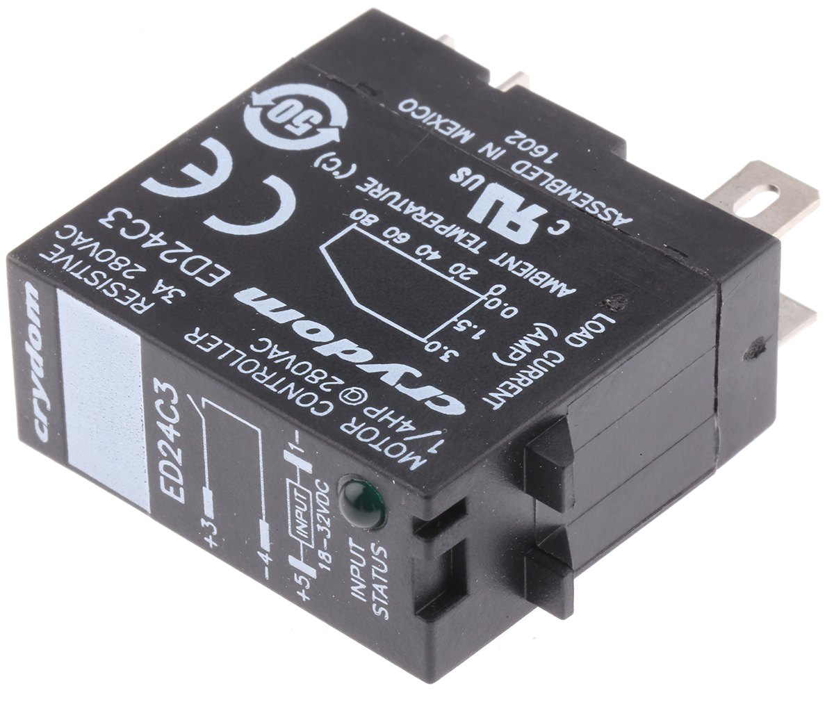 Sensata Crydom Solid State Relay, 3 A Load, DIN Rail Mount, 280 V rms Load, 32 V dc Control