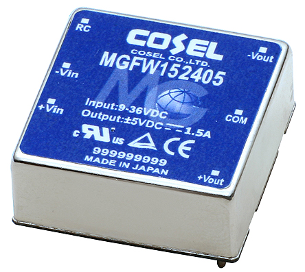 Cosel MGFW DC-DC Converter, ±5V dc/ 1.5A Output, 9 → 36 V dc Input, 15W, PCB Mount, +85°C Max Temp -40°C Min Temp