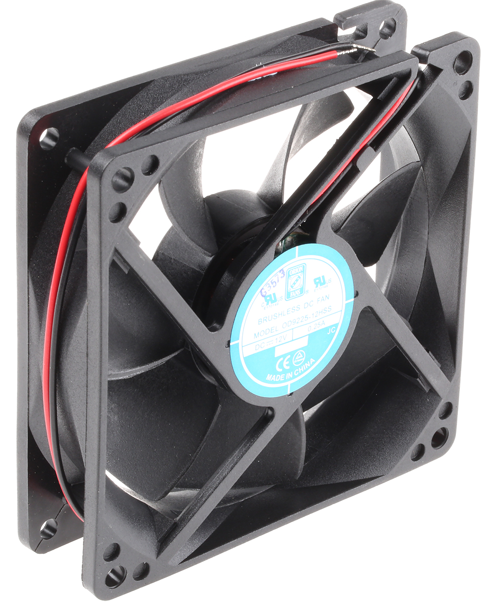 RS PRO Axial Fan, 12 V dc, DC Operation, 88.3m³/h, 2.9W, 250mA Max, 92.5 x 92.5 x 25mm