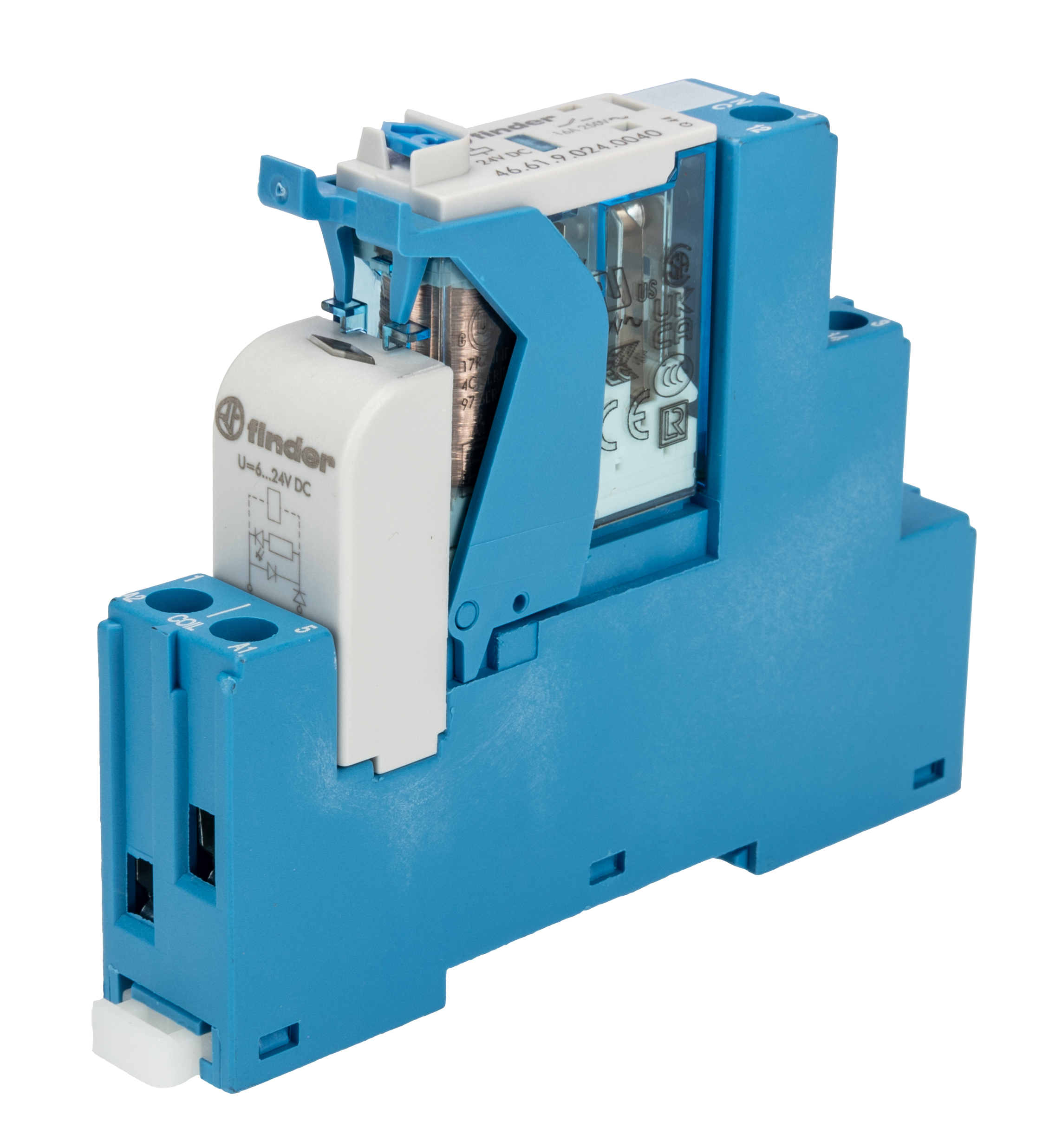Finder 4C Series Interface Relay, DIN Rail Mount, 24V dc Coil, SPDT, 1-Pole