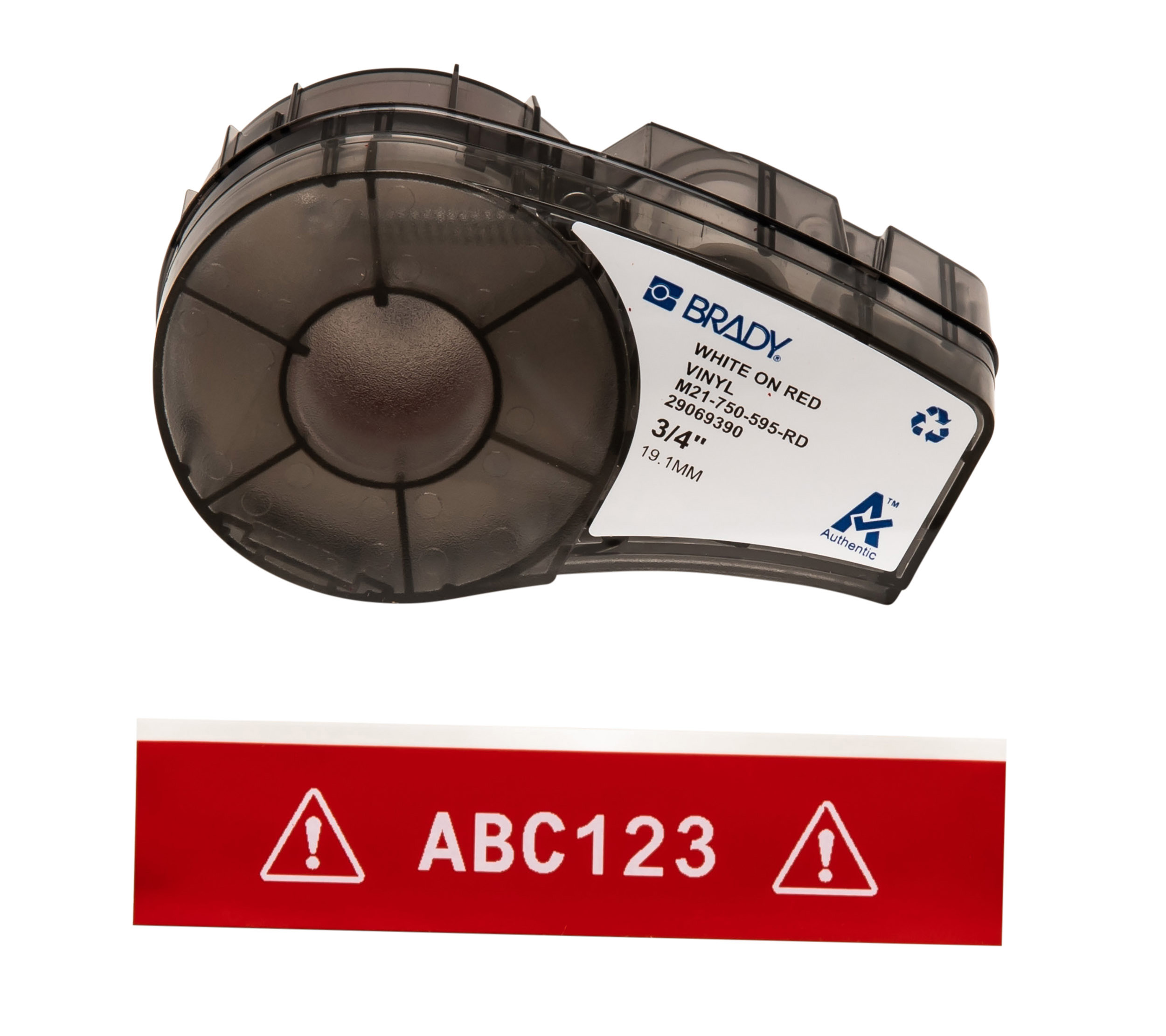 Brady B-595 White on White on Red Label Printer Tape, 6.4 m Length, 19.05 mm Width