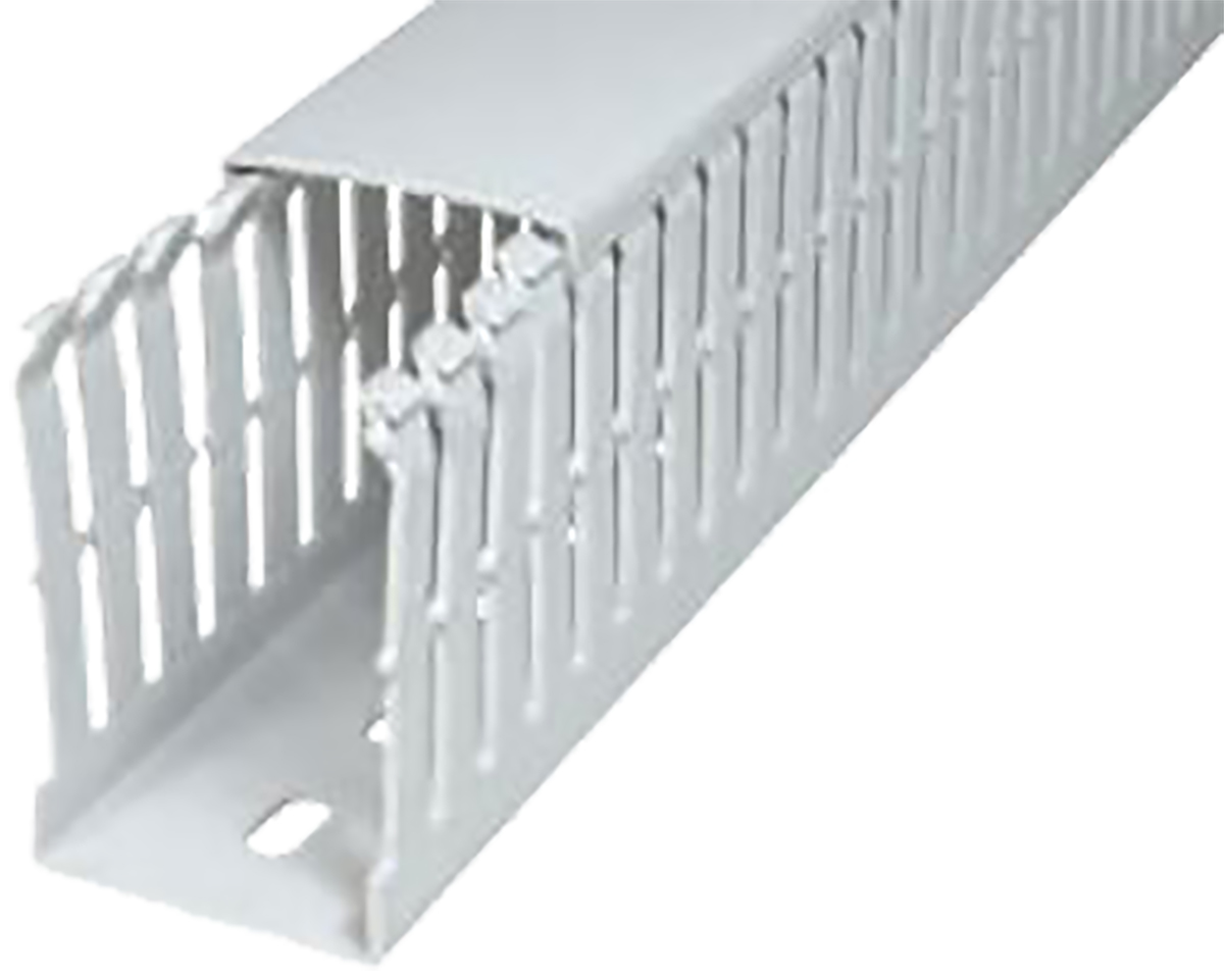 SES Sterling GF-DIN-SH-A7/5 Grey Slotted Panel Trunking - Open Slot, W75 mm x D75mm, L2m, Halogen Free PC/ABS