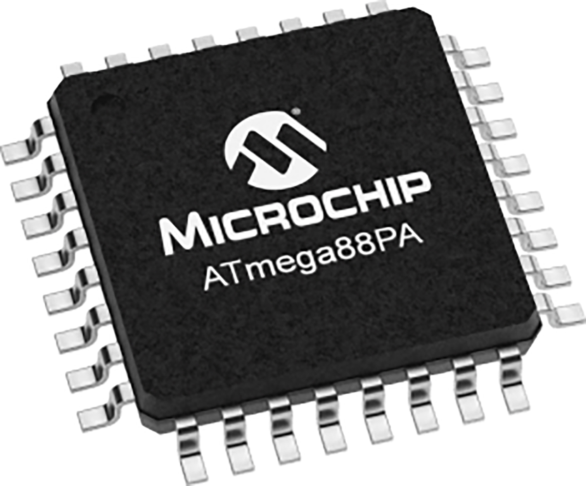 Microchip, 8 bit AVR, ATMEGA88PA Microcontroller, 20 MHz, 8kB FLASH, 32-Pin TQFP