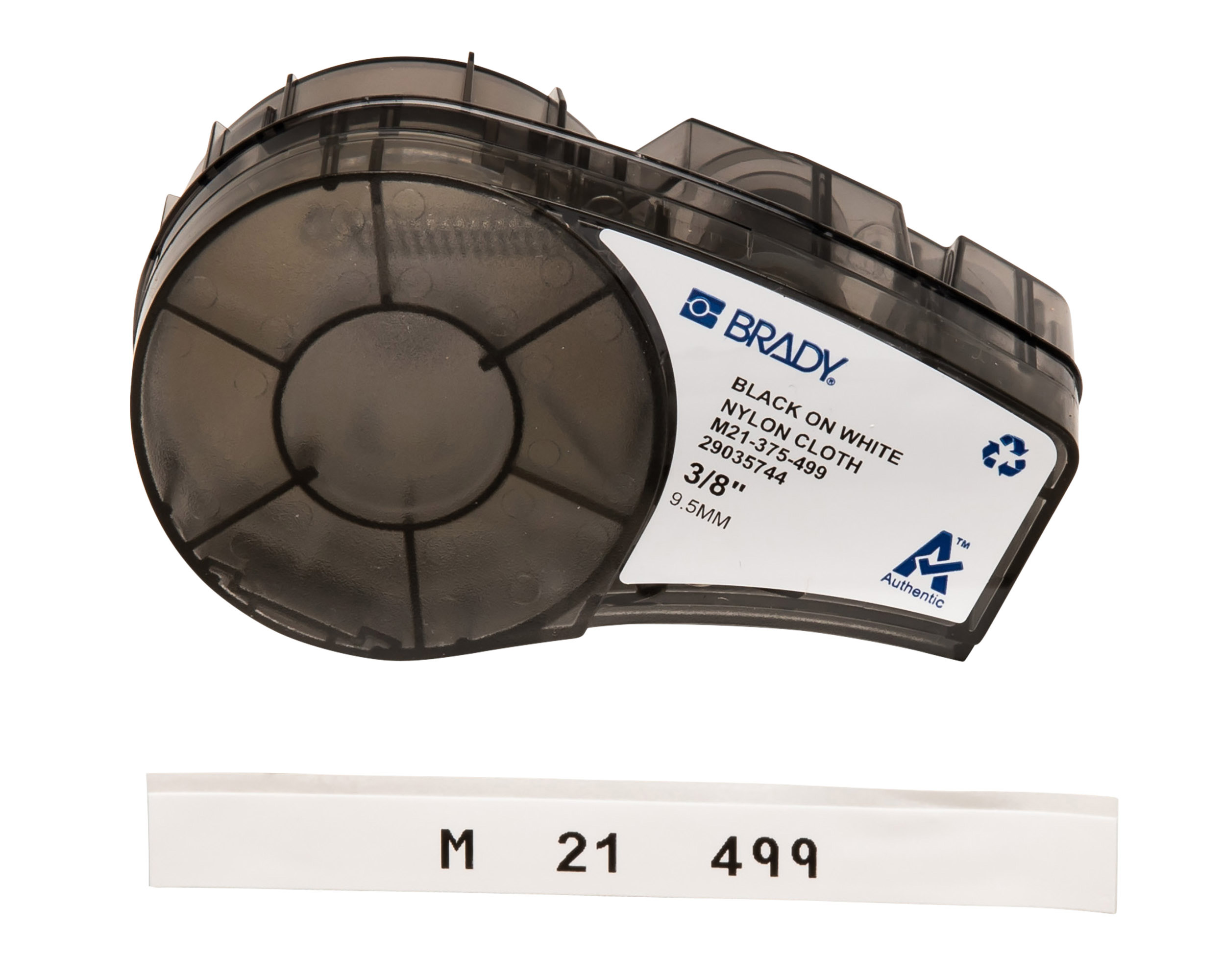 Brady B-499 Black on Black on White Label Printer Tape, 4.88 m Length, 9.53 mm Width