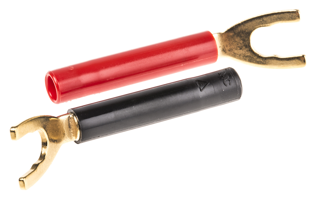 Staubli Insulated Crimp Spade Connector, 4mm Stud Size, Red/Black