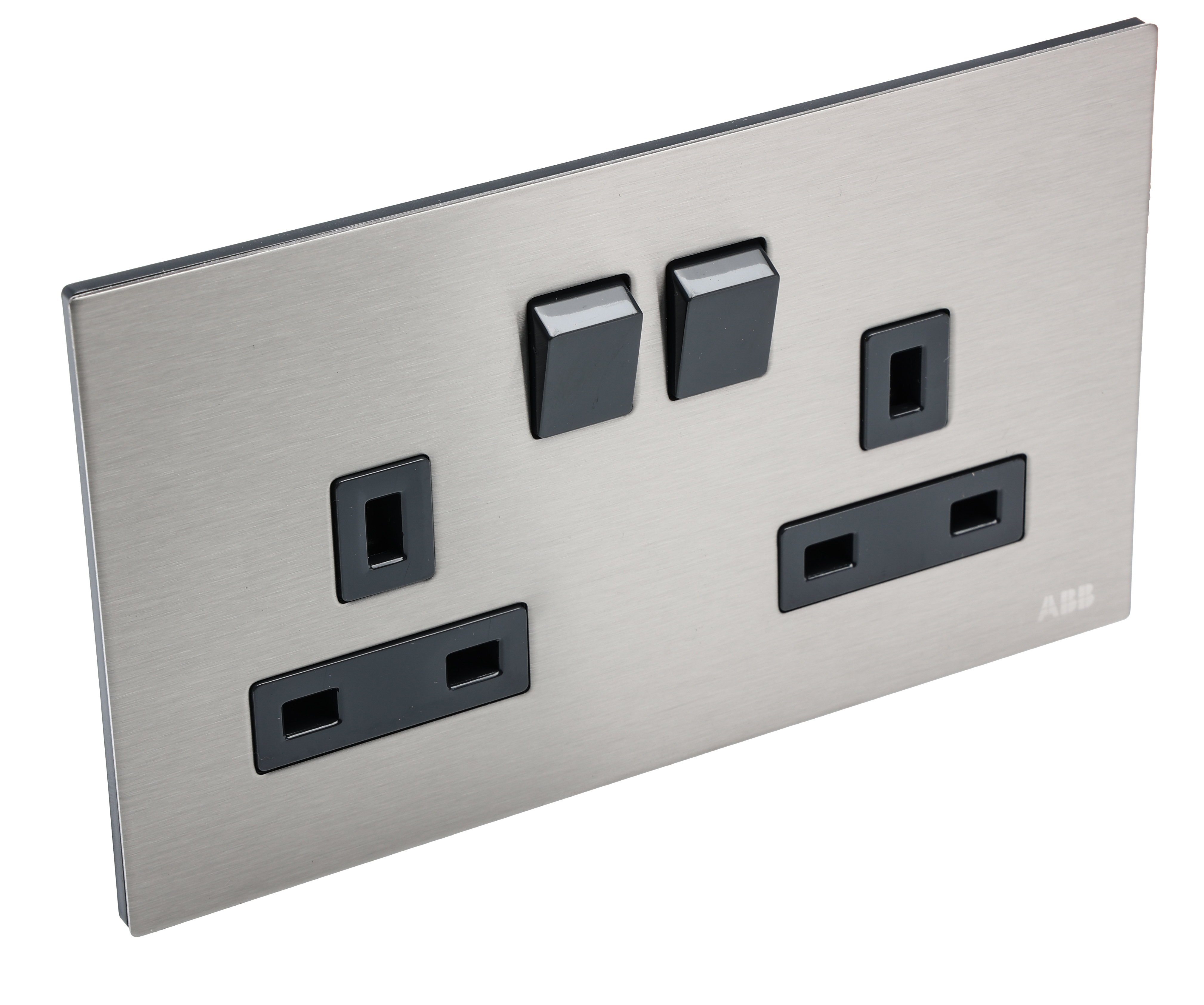 ABB Stainless Steel 2 Gang Plug Socket, 2 Poles, 13A, BS 1363
