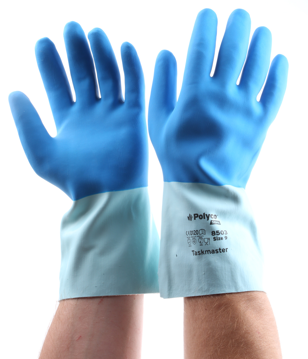 Polyco Healthline Taskmaster Blue Cotton Work Gloves, Size 9, Latex Coating