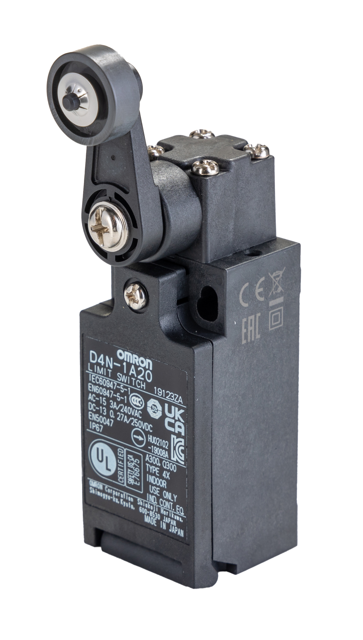 Omron D4N Series Roller Lever Limit Switch, 1NC/1NO, IP67, SPST, Plastic Housing, 240V ac Max, 10A Max