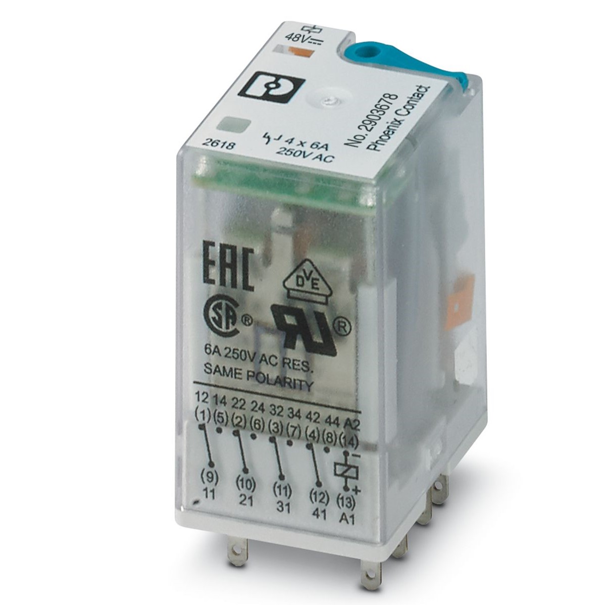 Phoenix Contact Plug In Power Relay, 48V dc Coil, 4PDT