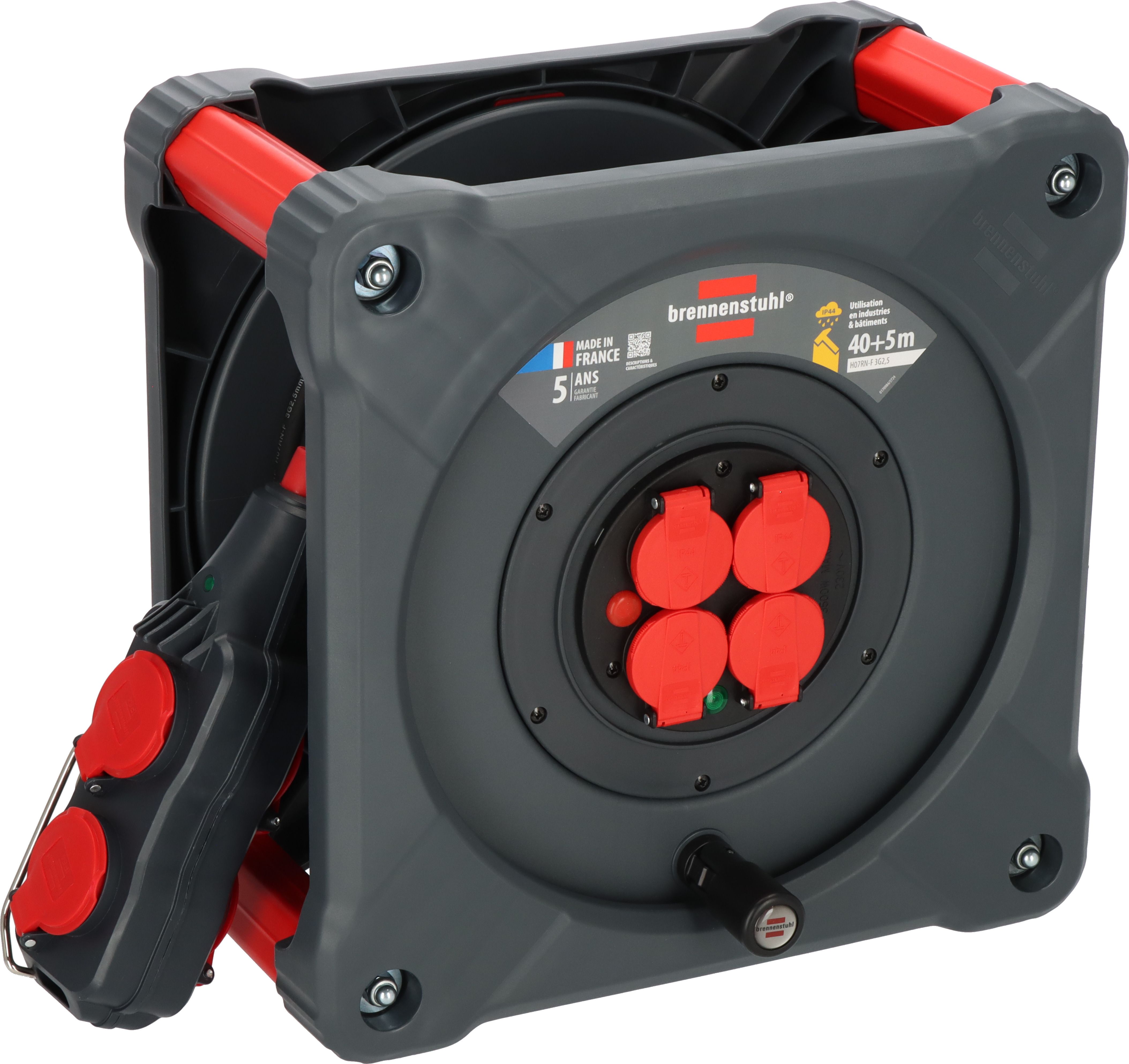 brennenstuhl 40m 8 Socket Type E - French Cable Reel Semi-enclosed Reel, 230 V, IP44