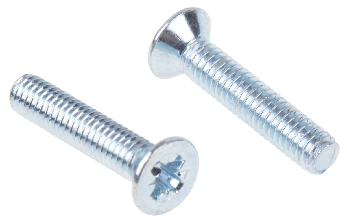 RS PRO Pozi M4 Countersunk Steel Machine Screws DIN 965 x 20.0mm