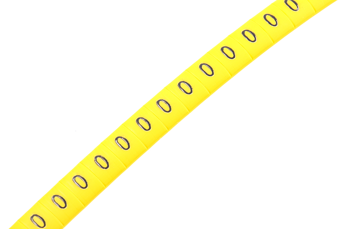 HellermannTyton Ovalgrip Slide On Cable Markers, Black on Yellow, Pre-printed "0", 1.7 → 3.6mm Cable, 901-10133