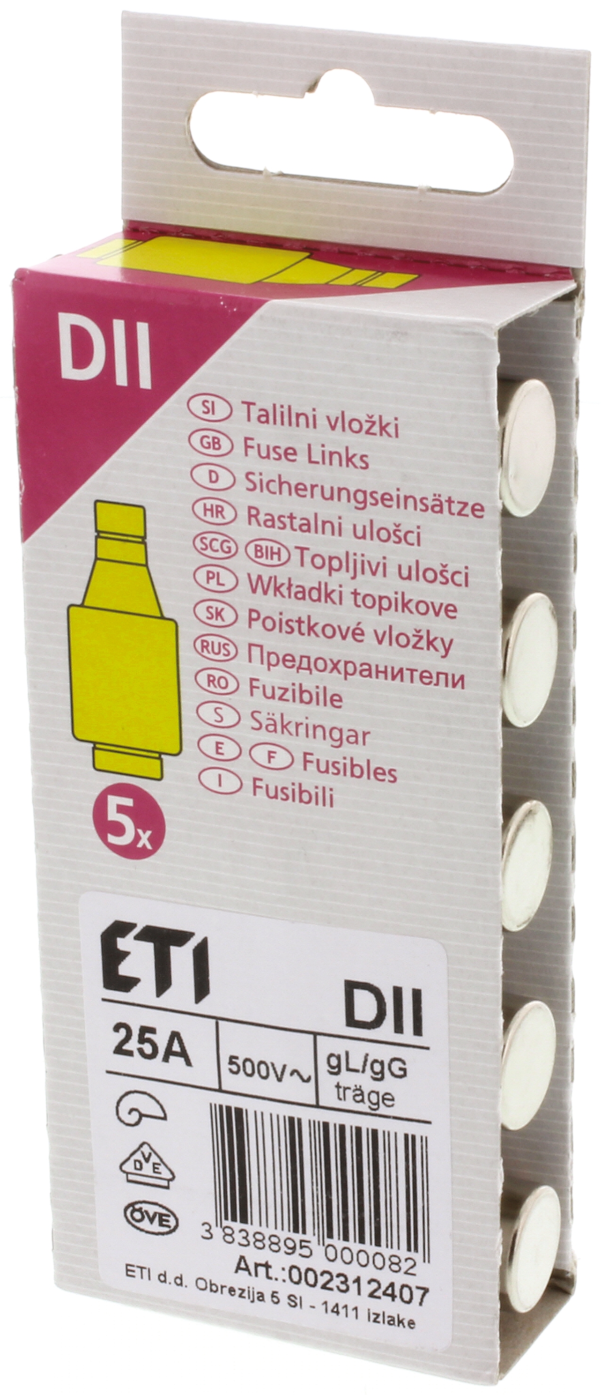 ETI 25A DII Diazed Fuse, E27 Thread Size, gG - gL, 500V ac