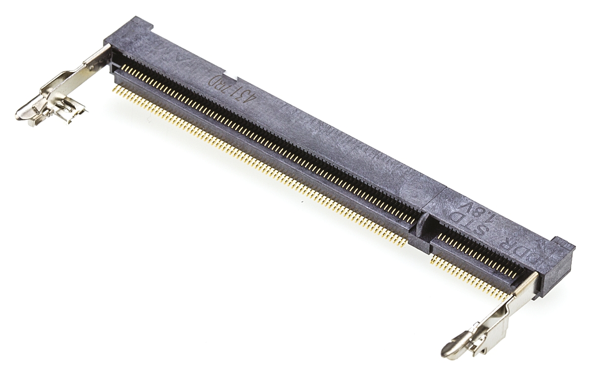 TE Connectivity 0.6mm Pitch 200 Way, Right Angle SMT Mount DDR2 DIMM Socket ,1.8 V