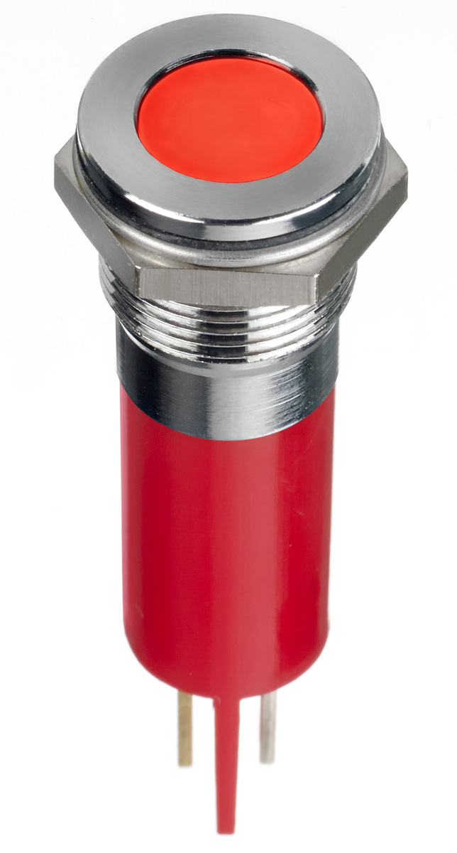 RS PRO Red Panel Mount Indicator, 12V dc, 14mm Mounting Hole Size, Faston, Solder Lug Termination, IP67
