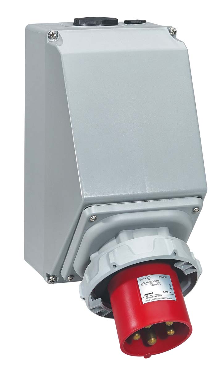 Legrand IP67 Red Wall Mount 3P + N + E Right Angle Industrial Power Plug, Rated At 125A, 415 V