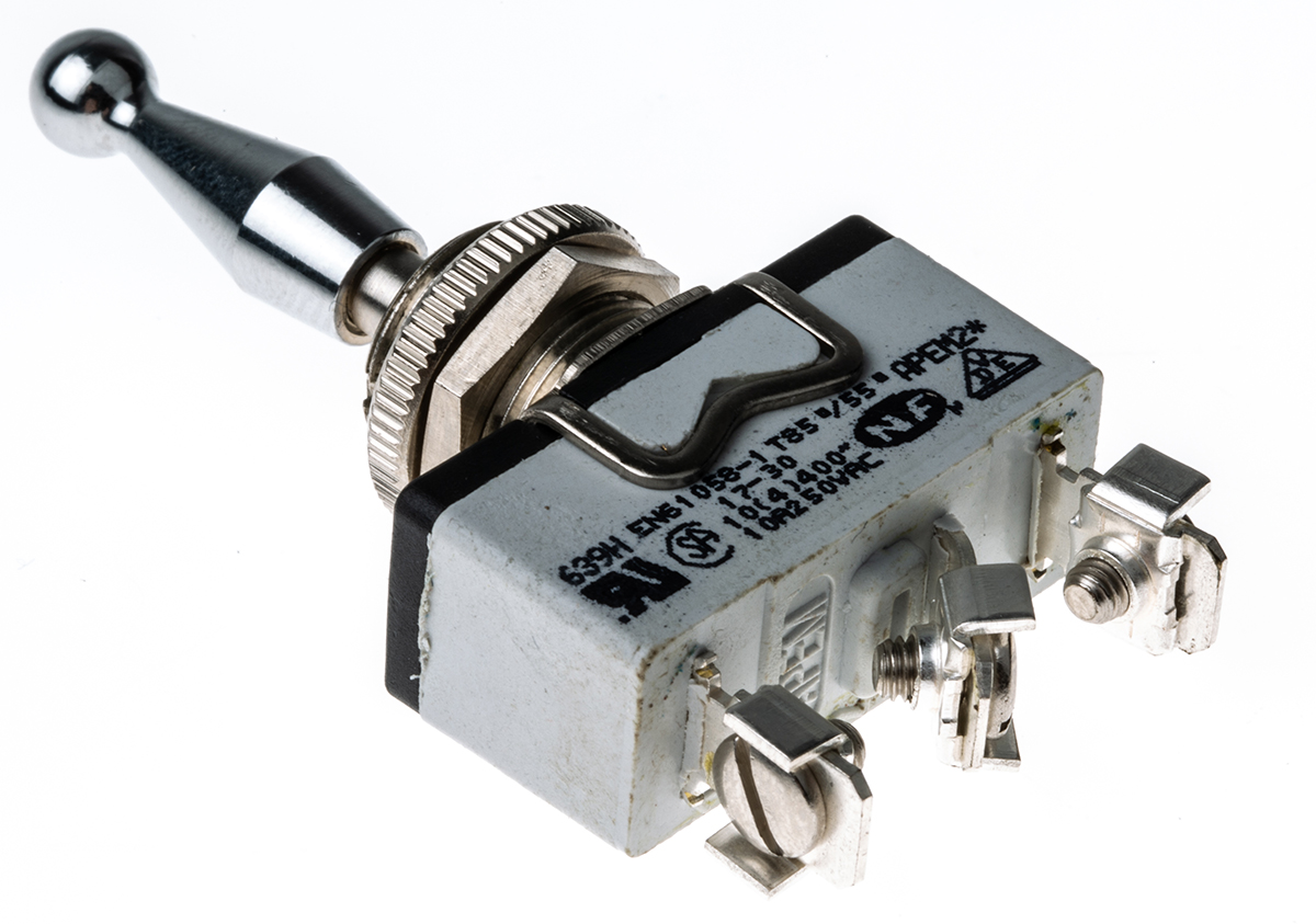 APEM Toggle Switch, Panel Mount, On-Off-On, SPDT, Screw Terminal, 250V ac