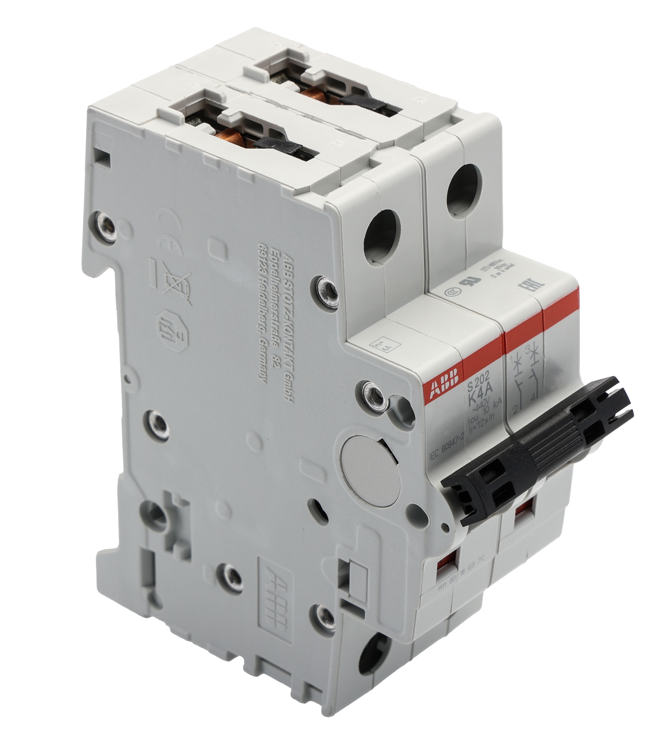 ABB System Pro M Compact S200 MCB, 2P, 4A Curve K, 440V AC, 125V DC, 6 kA Breaking Capacity
