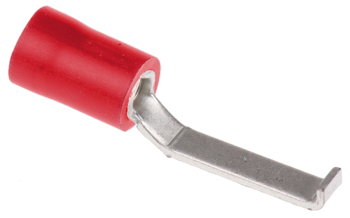 RS PRO Hooked Insulated Crimp Blade Terminal 17.1mm Blade Length, 0.5mm² to 1.5mm², 22AWG to 16AWG, Red