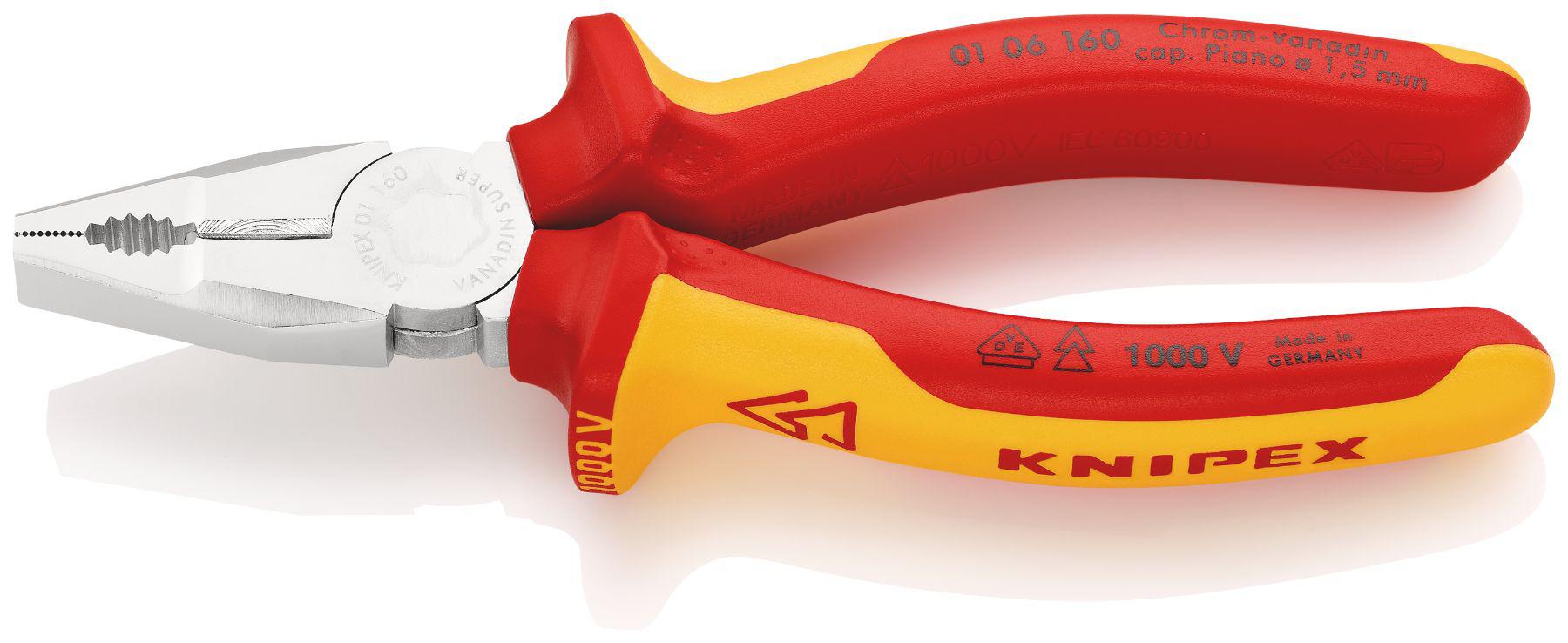 Knipex Combination Pliers, 160 mm Overall, Straight Tip, VDE/1000V