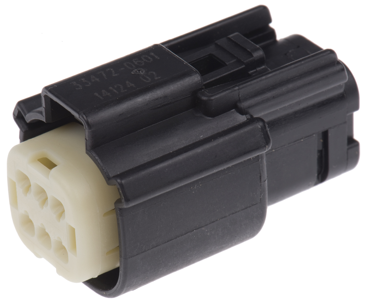 Molex, MX150 Automotive Connector Socket Black, Natural Cable Mount 6 Way, Crimp Termination 33472-0601