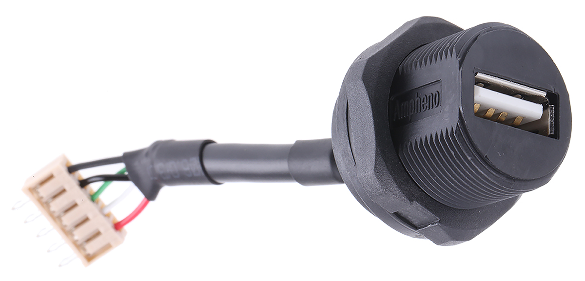 Amphenol Socapex Straight, Jam Nut, Socket- Single Port Type A 2.0 USB Connector