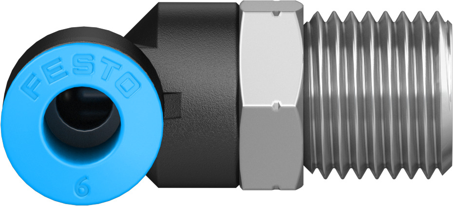Festo QS Series Elbow Threaded Adaptor, R 1/4 Male to Push In 6 mm, Threaded-to-Tube Connection Style, 153047