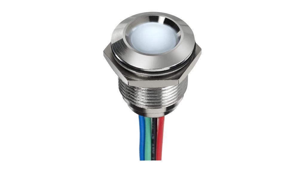 APEM Q16 Series Blue, Green, Red Panel Mount Indicator, 12V dc, 16mm Mounting Hole Size, Lead Wires Termination, IP67