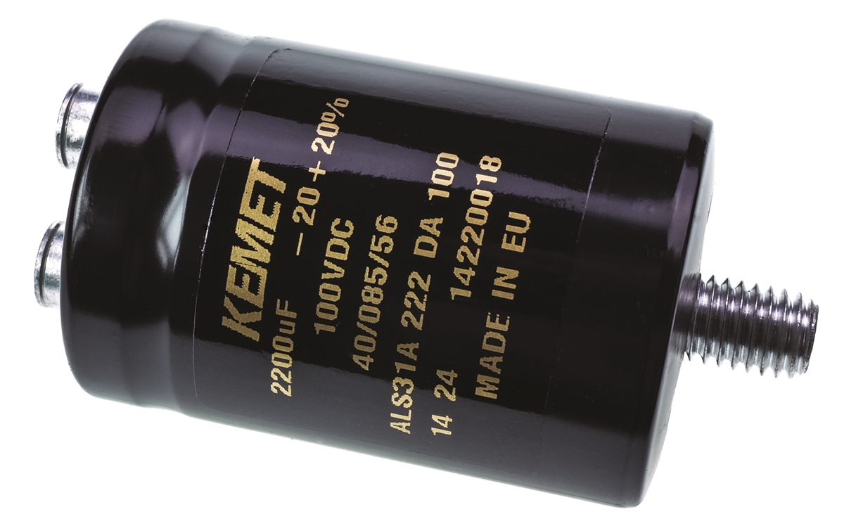 KEMET 2200μF Aluminium Electrolytic Capacitor 100V dc, Screw Terminal - ALS31A222DA100